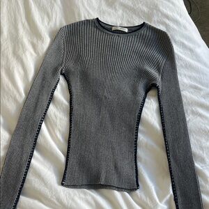 Elegant Gray Ribbed Women's Sweater